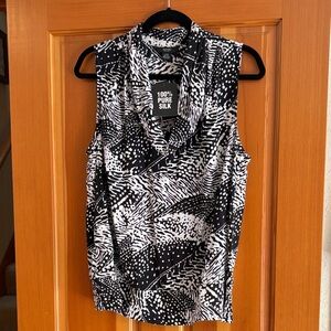 Alfani Black and White Patterned Silk Blouse